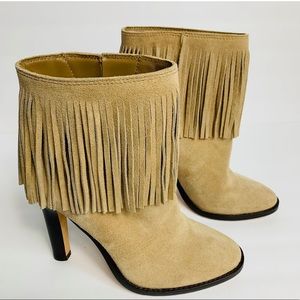 NWOB Womens Joie Fringe Tan Leather Suede Booties 7.5